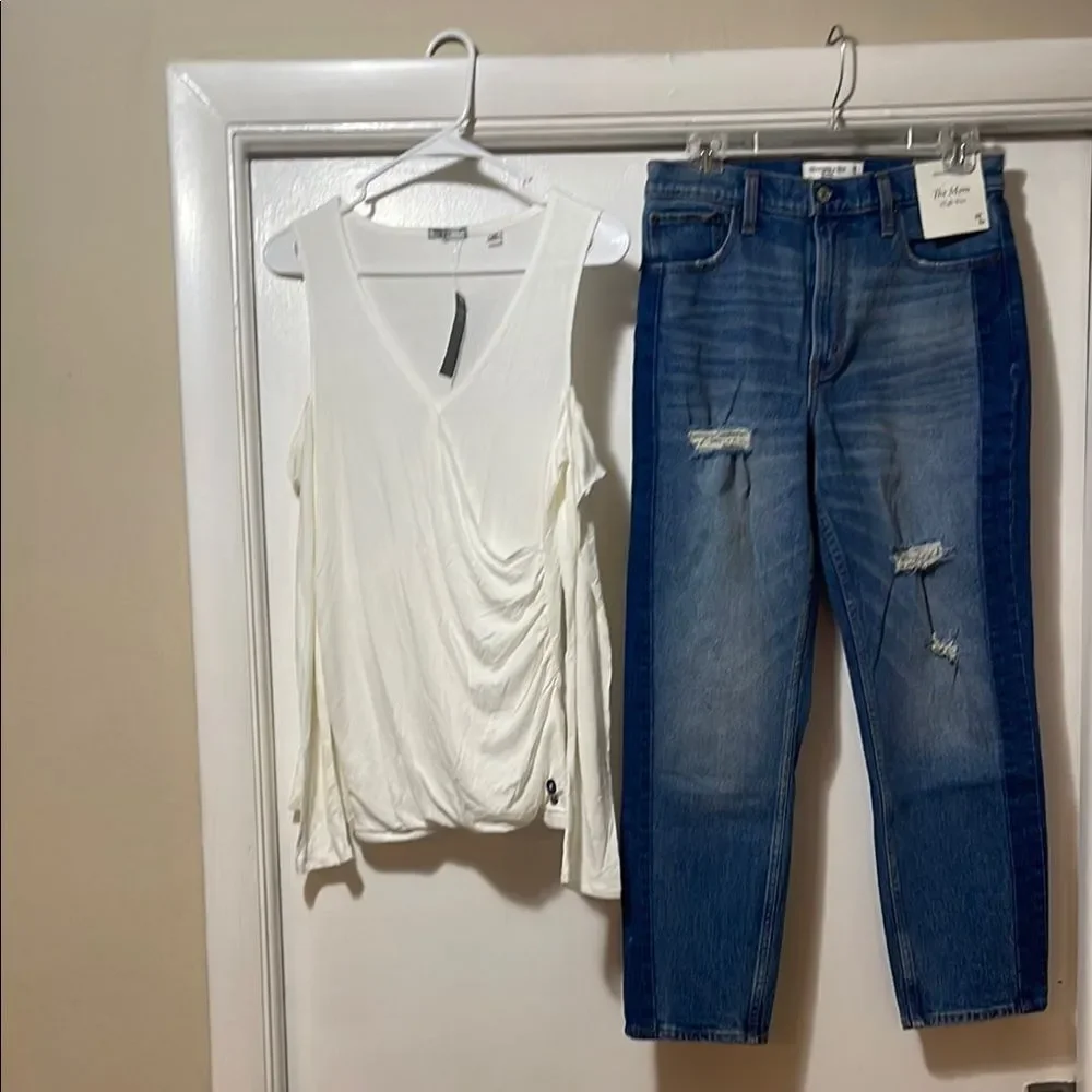 Abercrombie & Fitch high-rise Mom, jeans and long sleeve shirt bundle NWT